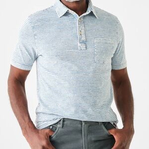 ☀️3/$25 Faherty Short-Sleeve Indigo Polo XS Salt Wash Indigo Stripe